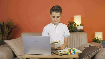 Boy reading a book. video