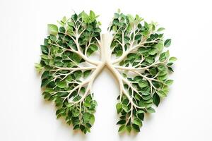 Lungs made of tree green leaves. Ai generative. photo