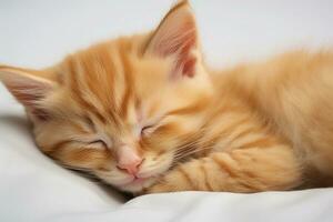 Cute sleeping ginger kitten photo