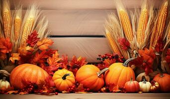 Autumn pumpkin arrangement.  Ai generative. photo