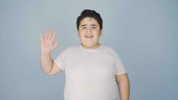 Happy boy waving at camera. video