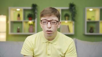 Close-up portrait of young man with thoughts. video