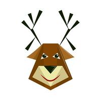 Christmas reindeer head with brown antlers. Santa Claus' jolly reindeer. Flat vector illustration isolated on white background.