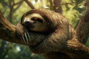 Sleeping sloth on branch. Generate Ai photo