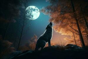 lobo bosque Luna. generar ai foto