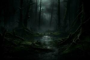 Threatening Forest creepy dark. Generate Ai photo