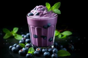 Refreshing Fresh blueberry smoothie. Generate Ai photo