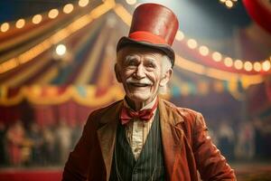 Agile Circus tent arena performer old man. Generate Ai photo