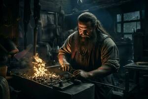 Sturdy Blacksmith strong man forge. Generate Ai photo