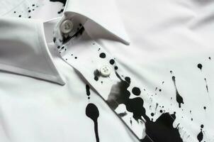 Pen and stain of black ink on white shirt. Generate AI photo