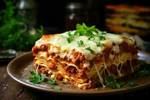 Delicious lasagnas baking. Generate Ai photo