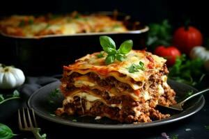 Scrumptious Delicious lasagnas baking. Generate Ai photo