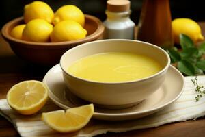 Smooth Bowl lemon sauce. Generate Ai photo