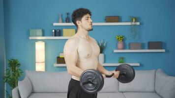 Young athlete man doing sports weight training. Healthy lifestyle. video