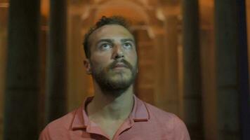 Man looking around with worry. Nervous and fearful. video