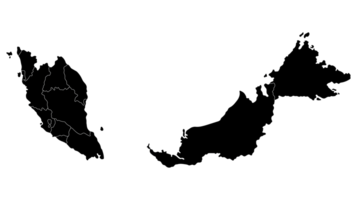 Malaysia map with administrative. Map of Malaysia in black color png