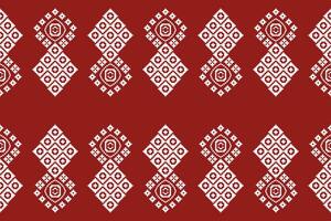 Ethnic geometric fabric pattern Cross Stitch.Ikat embroidery Ethnic oriental Pixel pattern red background. Abstract,vector,illustration. Texture,clothing,frame,decoration,motifs,silk,wallpaper. vector