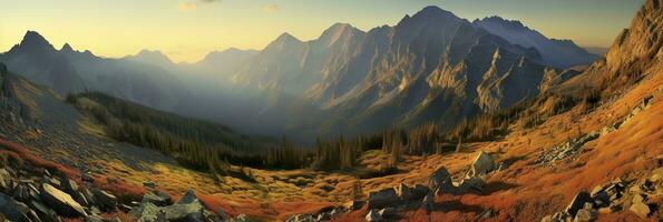 Panorama mountain autumn landscape. AI Generated photo