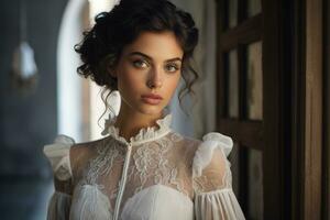 Beautiful bride in a lace dress ai created photo