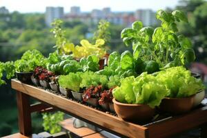 Vegetables and herbs on the balcony ai created photo