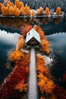 A captivating photograph of a solitary, mysterious cabin nestled on the edge ai created photo