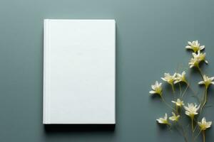 Mockup of a blank cover white book ai created photo