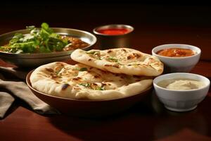 Vintage naan bread served with a flavorful gravy ai created photo