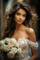 Beautiful girl in bride dress ai created photo