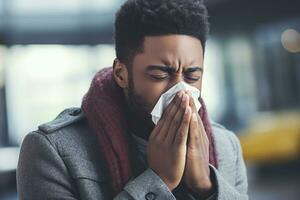 a person holding a tissue to their nose ai created photo