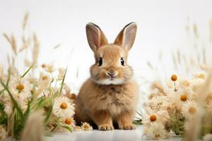 ai created bunnies in a flower meadow ai created photo