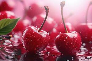 Fresh cherries background cover ai created photo