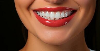 Female smile close-up, snow-white teeth, cosmetology concept, dentistry - AI generated image photo