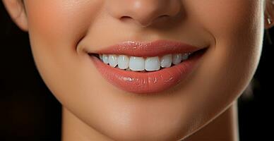 Female smile close-up, snow-white teeth, cosmetology concept, dentistry - AI generated image photo