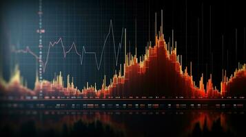 Generative AI, stock market chart lines, financial graph on technology abstract background represent financial crisis, financial meltdown. Technology concept, trading market concept. photo