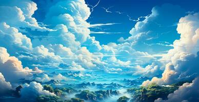 Blue sky with bright sun as abstract panoramic background - AI generated image photo