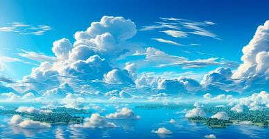 Blue sky with bright sun as abstract panoramic background - AI generated image photo