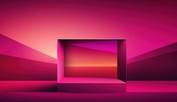 Generative AI, Beautiful gradient scene landscape with viva magenta pink color, horizontal wallpaper. Abstract studio room geometric background photo