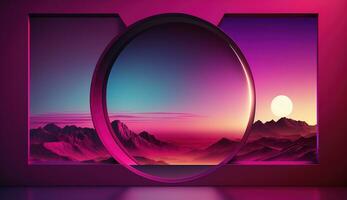 Generative AI, Beautiful gradient scene landscape with viva magenta pink color, horizontal wallpaper. Abstract studio room geometric background photo