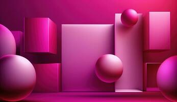 Generative AI, Beautiful gradient scene landscape with viva magenta pink color, horizontal wallpaper. Abstract studio room geometric background photo