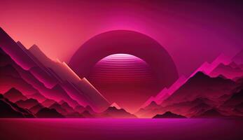 Generative AI, Beautiful gradient scene landscape with viva magenta pink color, horizontal wallpaper. Abstract studio room geometric background photo