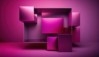 Generative AI, Beautiful gradient scene landscape with viva magenta pink color, horizontal wallpaper. Abstract studio room geometric background photo