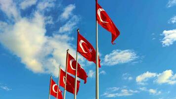 Close-up view of the Turkey flag waving in the wind. video