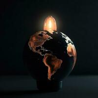 burning light bulb in the shape of an earth globe. shutdown of heating electricity, power outage, blackout, load shedding energy crisis AI generative photo