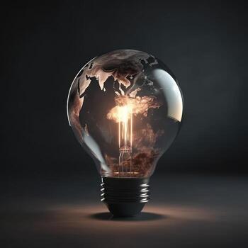 burning light bulb in the shape of an earth globe. shutdown of heating electricity, power outage, blackout, load shedding energy crisis AI generative photo