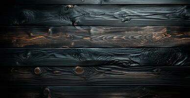 Dark burnt wood texture, black panoramic background - AI generated image photo