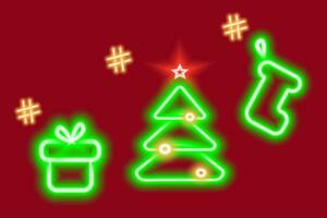 3 Neon glowing Christmas icons with hashtag sign. design Concept for search, greetings or invitation vector