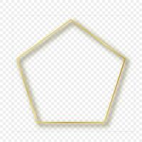 Gold glowing pentagon shape frame with shadow isolated on background. Shiny frame with glowing effects. Vector illustration.