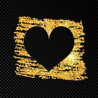 Heart on golden glittering scribble paint on dark background. Background with gold sparkles and glitter effect. Empty space for your text. Vector illustration