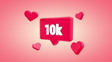 10K celebration tag on social media with hearts next to it. 4k video