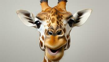Cute giraffe looking at camera, nature beauty in one animal generated by AI photo